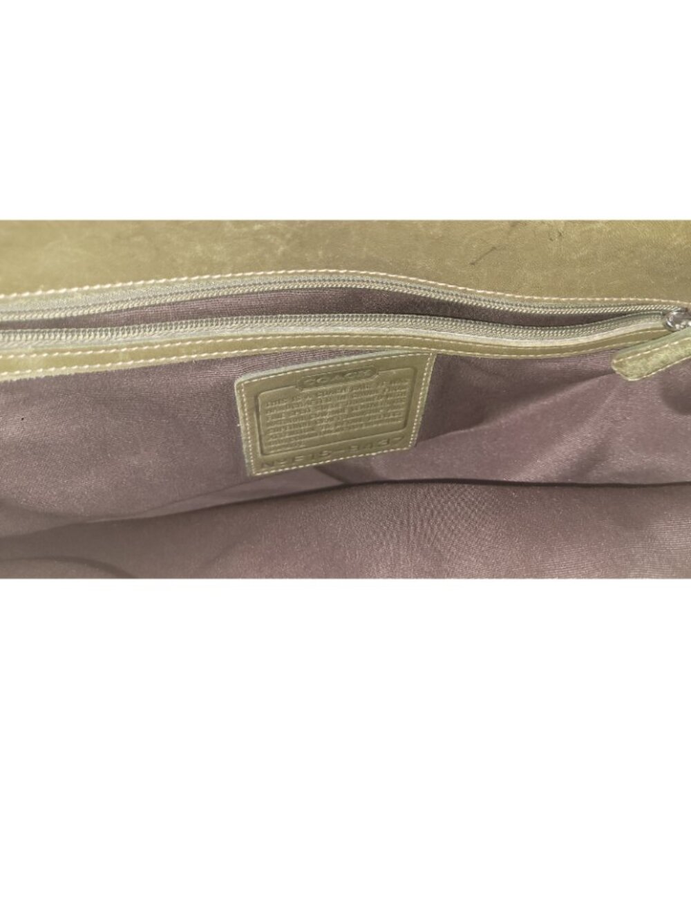 Coach Olive Green Suede Leather Trim Large Zip Tote Shoulder Bag - Picture 7 of 17